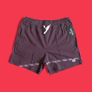 RHONE 5.5" R&R Swim Trunks Mens Medium Goji Berry/Navy/White Stripe NWT